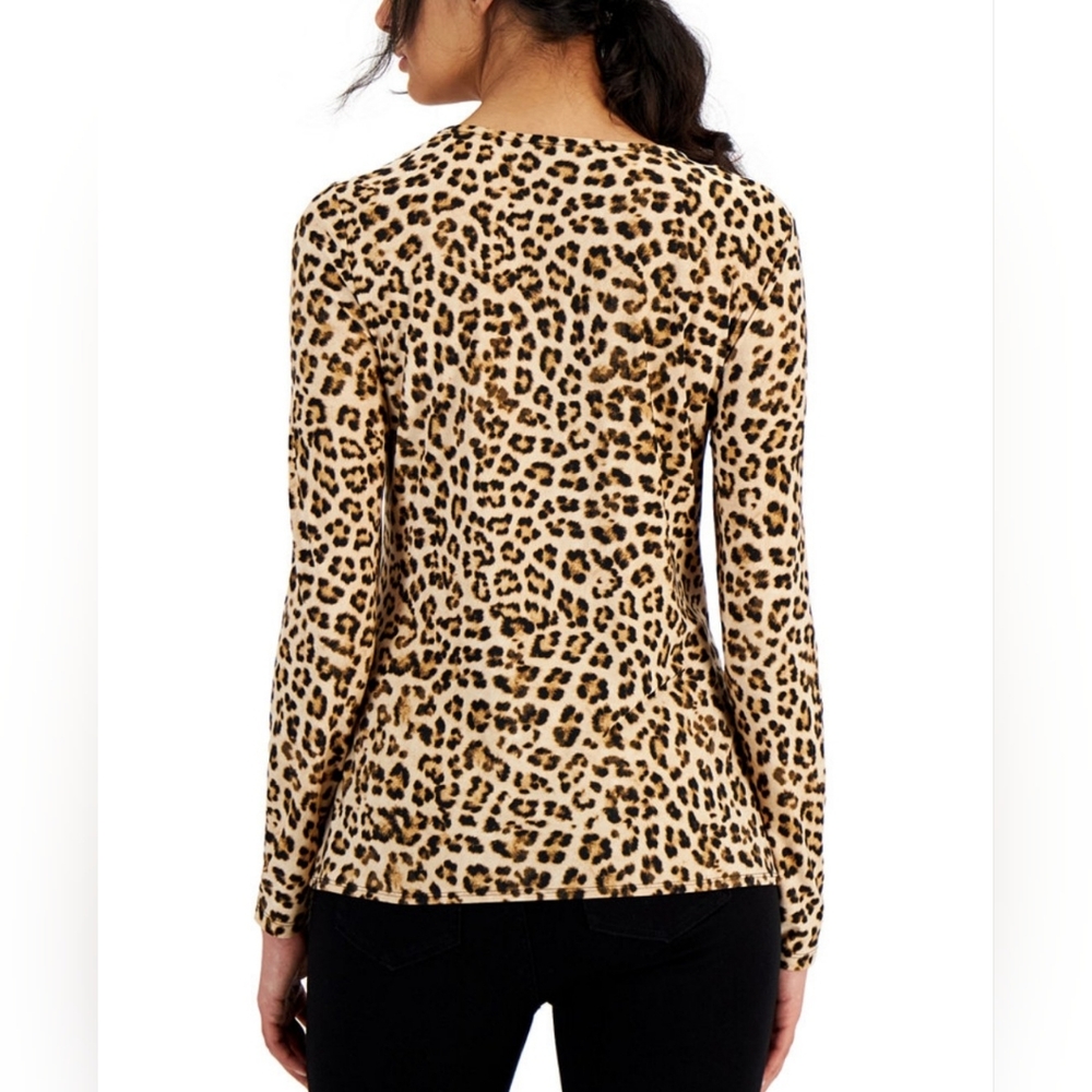 NWT•I.N.C. International Concepts Womens Cheetah Print Ruched-Front Top•Small•🐆 - Picture 3 of 10